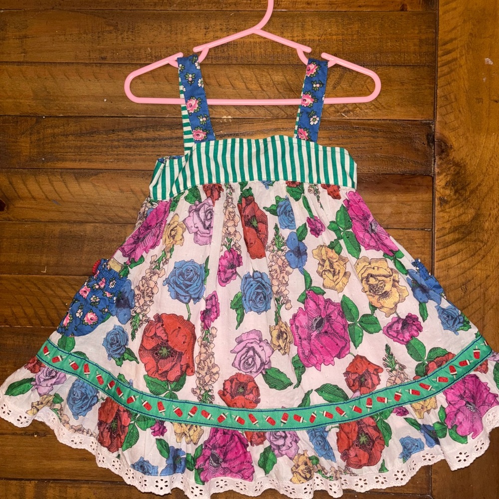 Matilda Jane Blue Floral Dress with Green Stripes